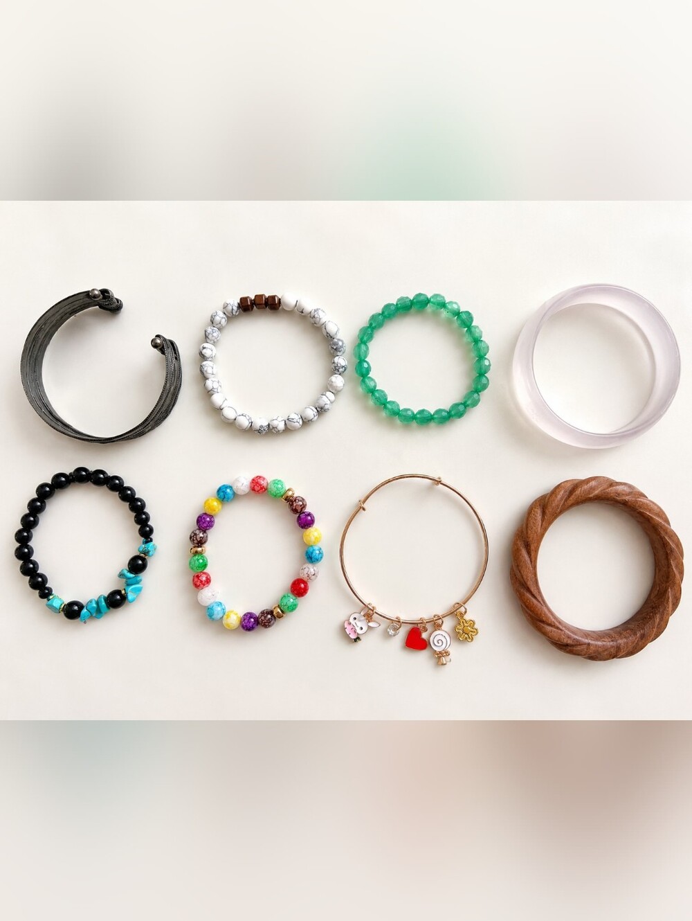 Mixed Bracelet Set — Multicolor Beads, Wood & Acrylic Bangles